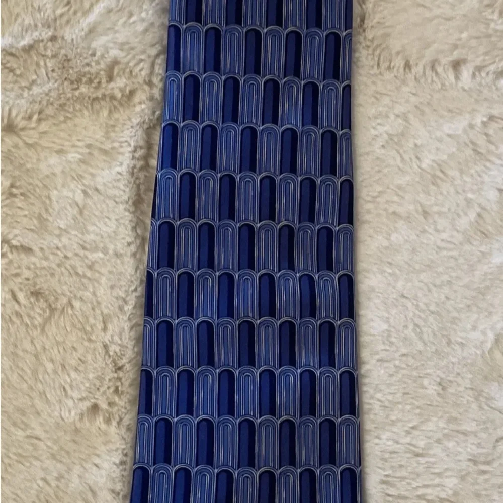 LANVIN PARIS made in France Shingle Print Silk Power Tie‎ In Blue $195